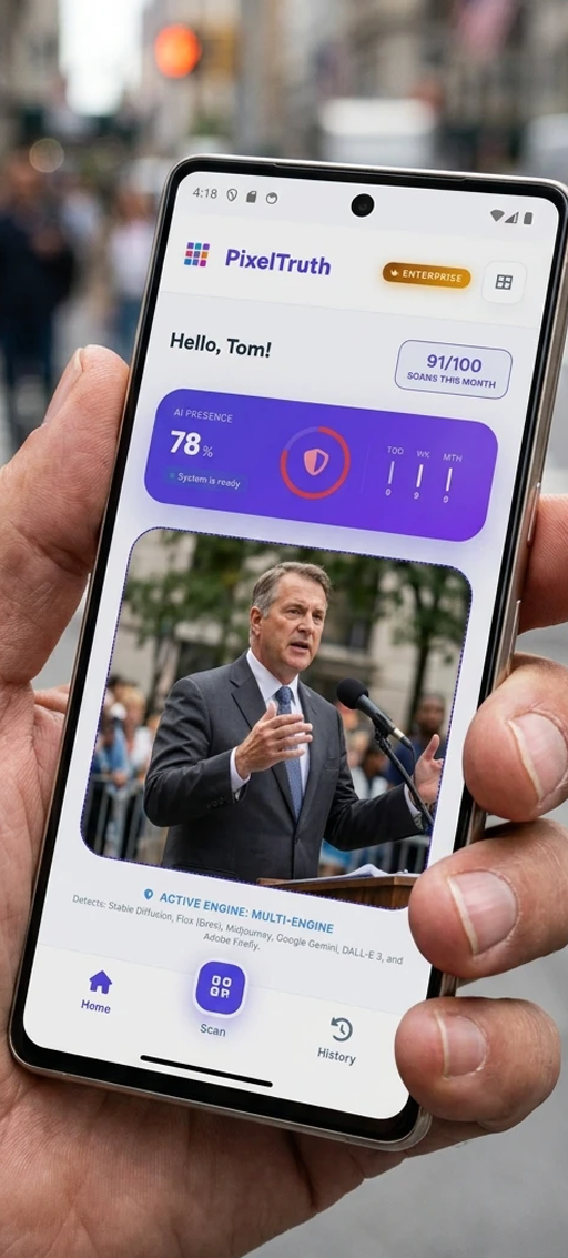 PixelTruth Android app — AI deepfake and synthetic image detection tool